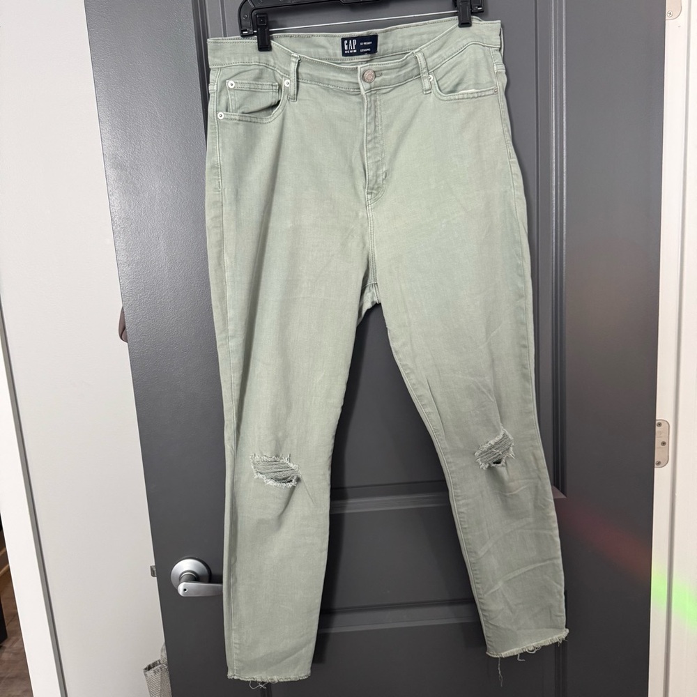 GAP Women's Distressed Denim Legging in Light Green